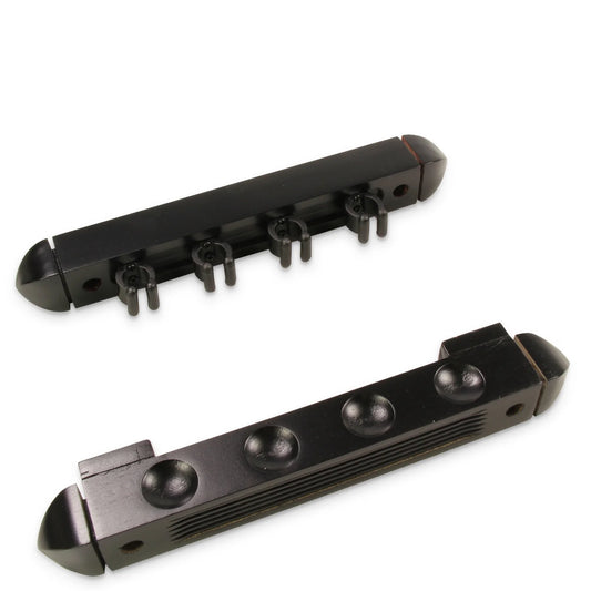 4 Way Plastic Clip Wall Mounted Cue Rack - holds 4 cues - Mahogany
