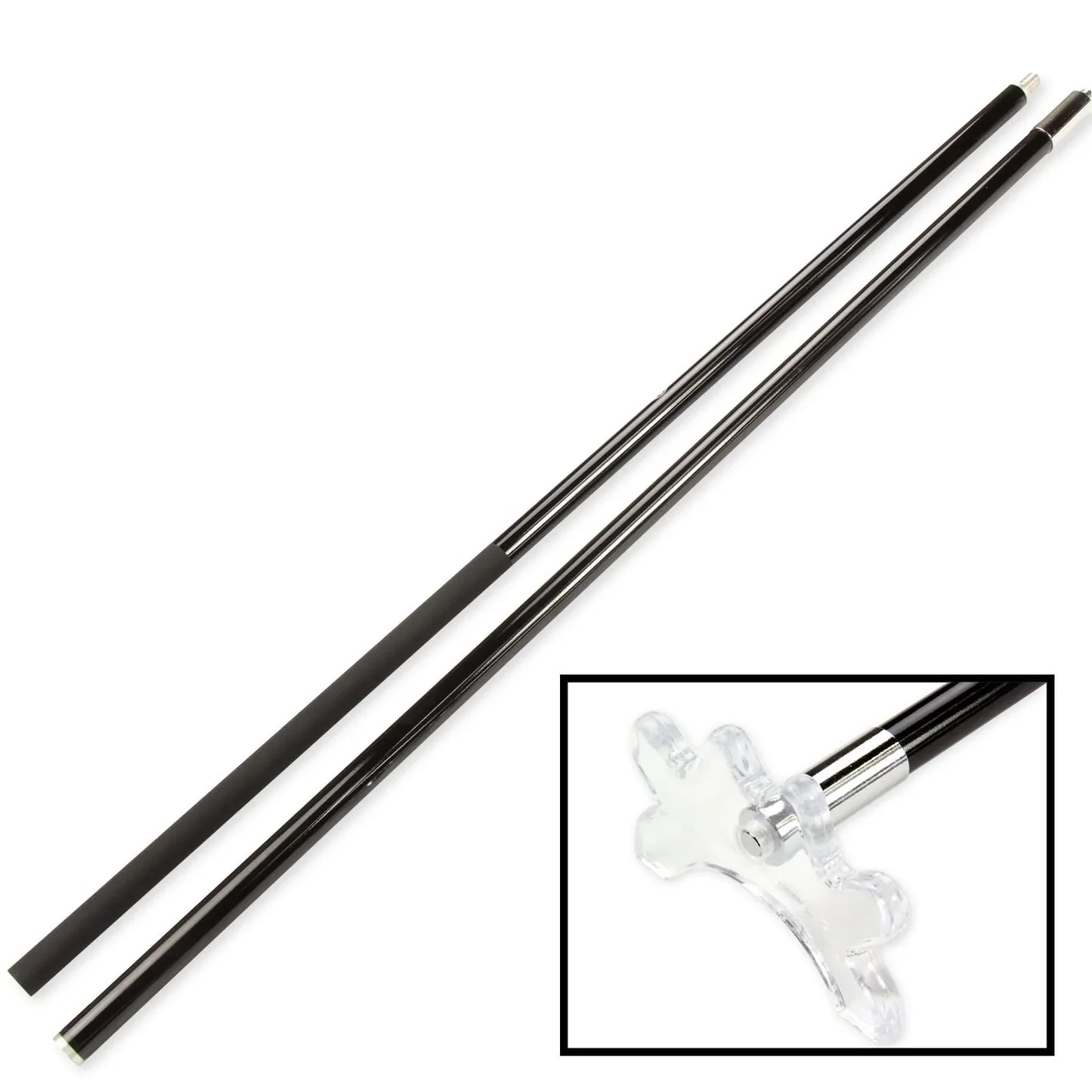 57 Inch Jonny 8 Ball Black Carbon 2pc Slim Line Snooker Cue Rest and Clear Rest Head