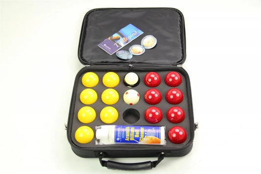 SUPER ARAMITH PRO CUP 2" Red and Yellow Pool Balls CARRY CASE SET with BALL CLEANER!