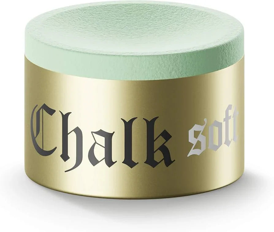 Mint green round chalk stick in a gold container labeled 'Chalk soft' on the side