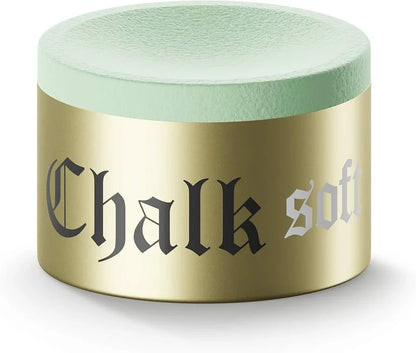 Mint green round chalk stick in a gold container labeled 'Chalk soft' on the side