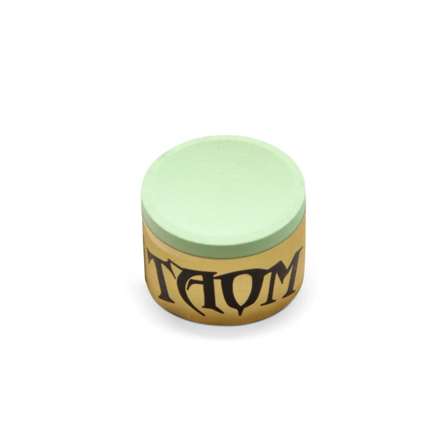 Taom green billiard cue chalk on white background, snooker pool accessory