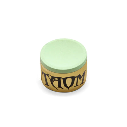 Taom green billiard cue chalk on white background, snooker pool accessory
