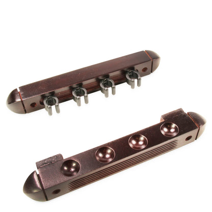 4 Way Plastic Clip Wall Mounted Cue Rack - holds 4 cues - Mahogany
