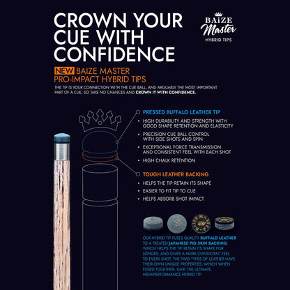 Baize Master PRO-IMPACT Professional 10mm Leather Backed Pressed Tip - Retail Pack