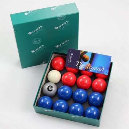 Aramith Premier 2 Inch Coloured Ball Sets with SILVER 8 BALL and PLAIN 1 7/8 Cue Ball